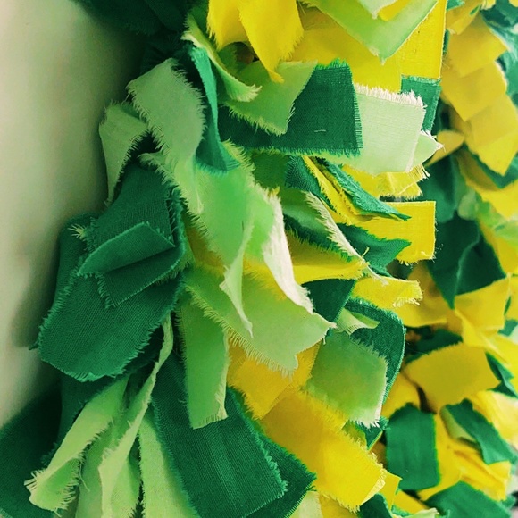 HANDMADE SHADES OF GREEN AND YELLOW FABRIC RAG WREATH SHABBY CHIC DOOR DECOR 18" - Picture 6 of 8